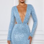 Embellished Cut-Out Mini Dress in Light Blue - Image 5