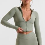 Zip Up Jacket in Bamboo Green - Image 5