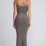 Ribbed Modal Square Neck Maxi Dress in Grey - Image 2