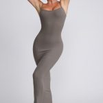 Ribbed Modal Square Neck Maxi Dress in Grey - Image 5