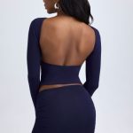 Modal Ruched Mid-Rise Mini Skirt in True Navy - Image 2