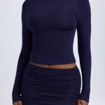 Modal Ruched Mid-Rise Mini Skirt in True Navy - Image 4
