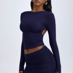 Modal Ruched Mid-Rise Mini Skirt in True Navy - Image 7