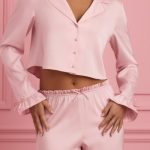Ruffle-Trim Cropped Pyjama Top in Baby Pink - Image 2