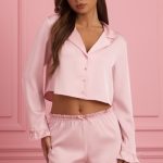 Ruffle-Trim Cropped Pyjama Top in Baby Pink - Image 6