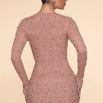 Embellished Wrap Over A-Line Mini Dress in Beige - Image 2
