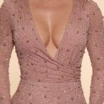 Embellished Wrap Over A-Line Mini Dress in Beige - Image 8