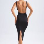Ruched Open-Back Midaxi Dress in Black - Image 2