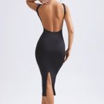 Ruched Open-Back Midaxi Dress in Black - Image 8
