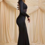 Bow-Detail Ruched Maxi Dress in Black - Image 3