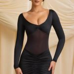 Bow-Detail Ruched Maxi Dress in Black - Image 4