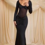 Bow-Detail Ruched Maxi Dress in Black - Image 6
