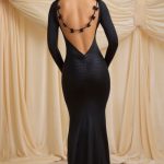 Bow-Detail Ruched Maxi Dress in Black - Image 7