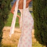 Scarf-Detail Strapless Gown in Large Rose Print - Image 2