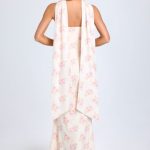 Scarf-Detail Strapless Gown in Large Rose Print - Image 3