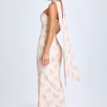 Scarf-Detail Strapless Gown in Large Rose Print - Image 7