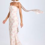 Scarf-Detail Strapless Gown in Large Rose Print - Image 8