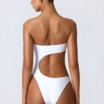Embellished Cut-Out Bandeau Swimsuit in White - Image 2