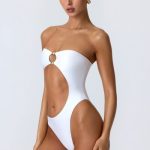 Embellished Cut-Out Bandeau Swimsuit in White - Image 10