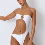 Embellished Cut-Out Bandeau Swimsuit in White - Image 11