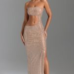 Embellished Cut-Out Bandeau Maxi Dress in Honey - Image 8