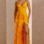 Corset Frill Skirt Maxi Dress in Tangerine
