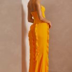 Corset Frill Skirt Maxi Dress in Tangerine - Image 3