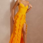 Corset Frill Skirt Maxi Dress in Tangerine - Image 7