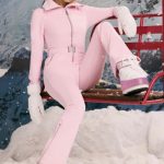 Fleece-Lined Belted Ski Suit in Pastel Pink