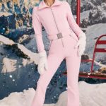 Fleece-Lined Belted Ski Suit in Pastel Pink - Image 9