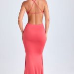 Hardware Detail Cut-Out Halterneck Maxi Dress in Coral - Image 2