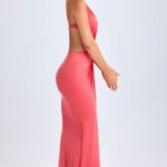 Hardware Detail Cut-Out Halterneck Maxi Dress in Coral - Image 3