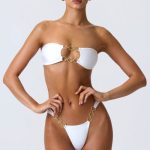 Embellished Cut-Out Bandeau Bikini Top in White - Image 8