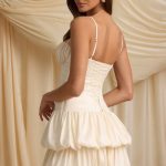 Layered Bubble Hem Corset Mini Dress in Ivory - Image 2