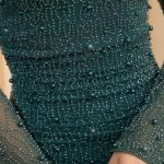 Embellished Cowl-Neck Draped Mini Dress in Emerald Green - Image 6