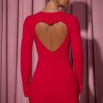Cut-Out Heart-Detail Bodycon Mini Dress in Red