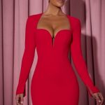 Cut-Out Heart-Detail Bodycon Mini Dress in Red - Image 2