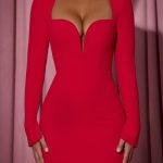 Cut-Out Heart-Detail Bodycon Mini Dress in Red - Image 5