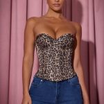 Full-Length Lace-Up Corset Top in Leopard Print