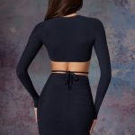 Long Sleeve Cut Out Mini Dress in Midnight Black - Image 2