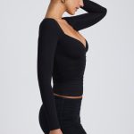 Tencel? Modal Ruched Long-Sleeve Top in Black - Image 3