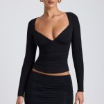 Tencel? Modal Ruched Long-Sleeve Top in Black - Image 5
