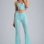 Tall Embellished Cut-Out Flared Trousers in Ice Blue