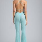 Tall Embellished Cut-Out Flared Trousers in Ice Blue - Image 2
