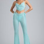 Tall Embellished Cut-Out Flared Trousers in Ice Blue - Image 5