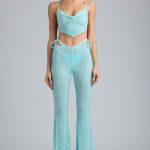 Tall Embellished Cut-Out Flared Trousers in Ice Blue - Image 6