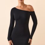 Modal Off-Shoulder Ruched Mini Dress in Black - Image 5
