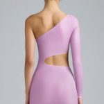 Metallic Cut-Out One-Shoulder Mini Dress in Violet Pink - Image 2