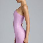 Metallic Cut-Out One-Shoulder Mini Dress in Violet Pink - Image 5