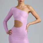 Metallic Cut-Out One-Shoulder Mini Dress in Violet Pink - Image 6